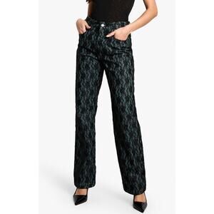 Bohoo Black lace overlay high rise straight leg pants dark coquette romance